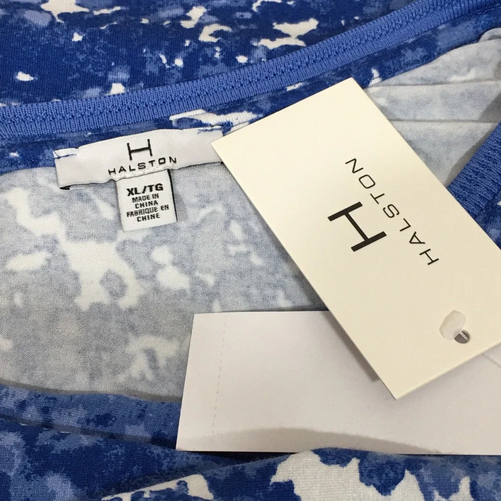 NWT Halston Blue White Bell Sleeve Tunic Top - Picture 5 of 6